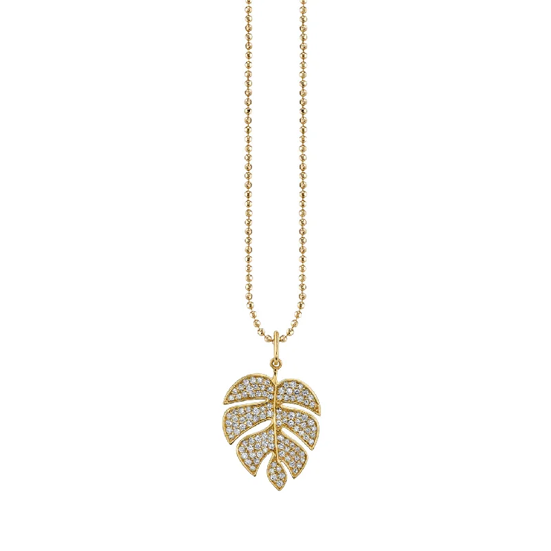 ladies engagement rings with pearl detail -Gold & Diamond Large Monstera Leaf Charm