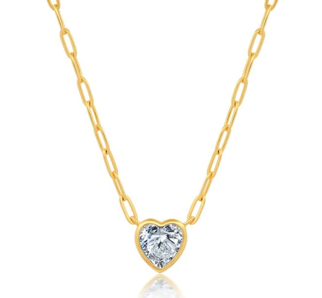 ladies engagement rings simple elegance -14K Y Gold 2.06ct F/VS2 Lab-Created Heart Diamond on Paperclip Chain