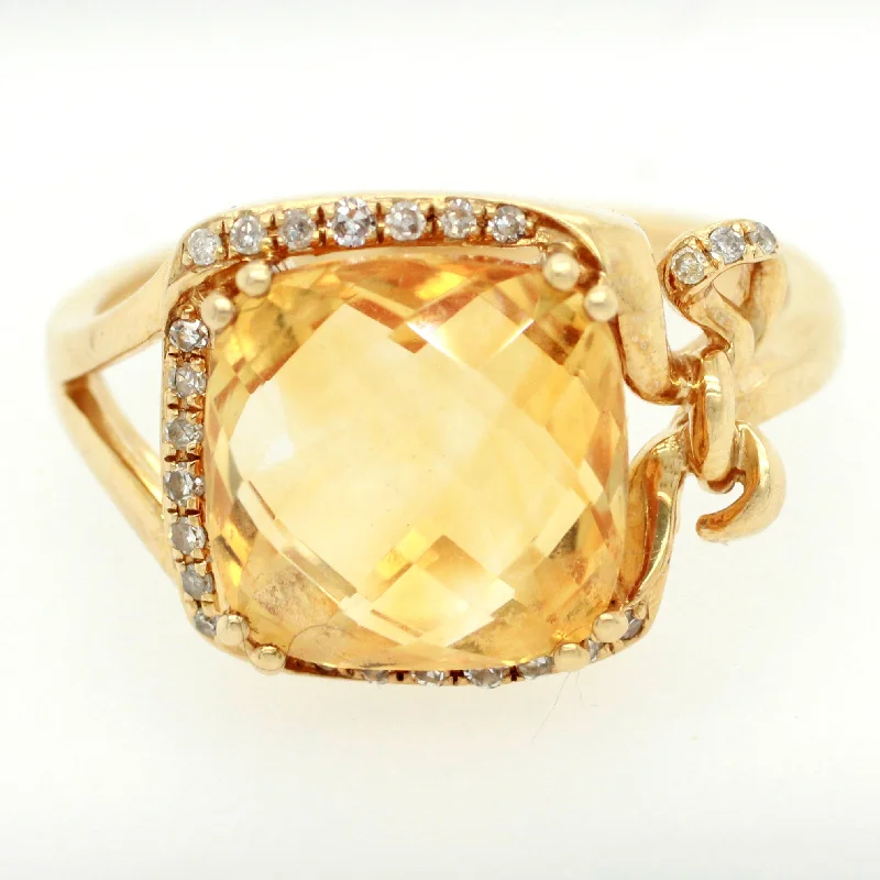 ladies engagement rings gold plated finish -EFFY 1.39ctw Citrine and Diamond Cocktail Ring - 14k Yellow Gold | Size 7