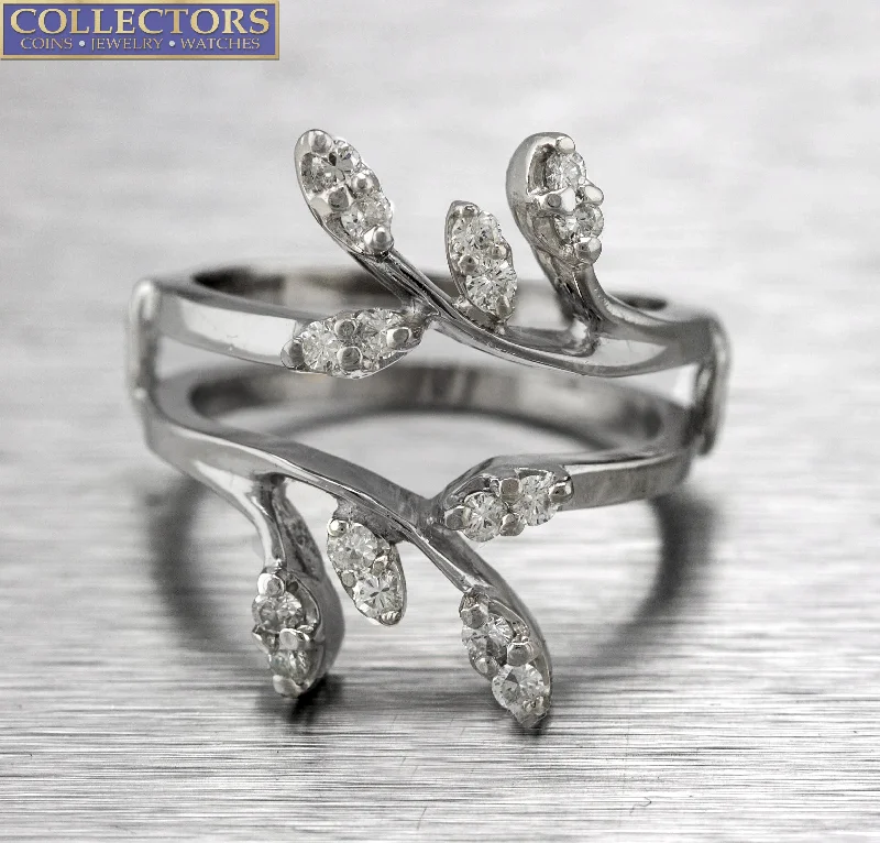 ladies engagement rings round cut brilliance -Lovely Ladies 14K White Gold 0.48ctw Diamond Vine Insert Wrap Enhancer Ring