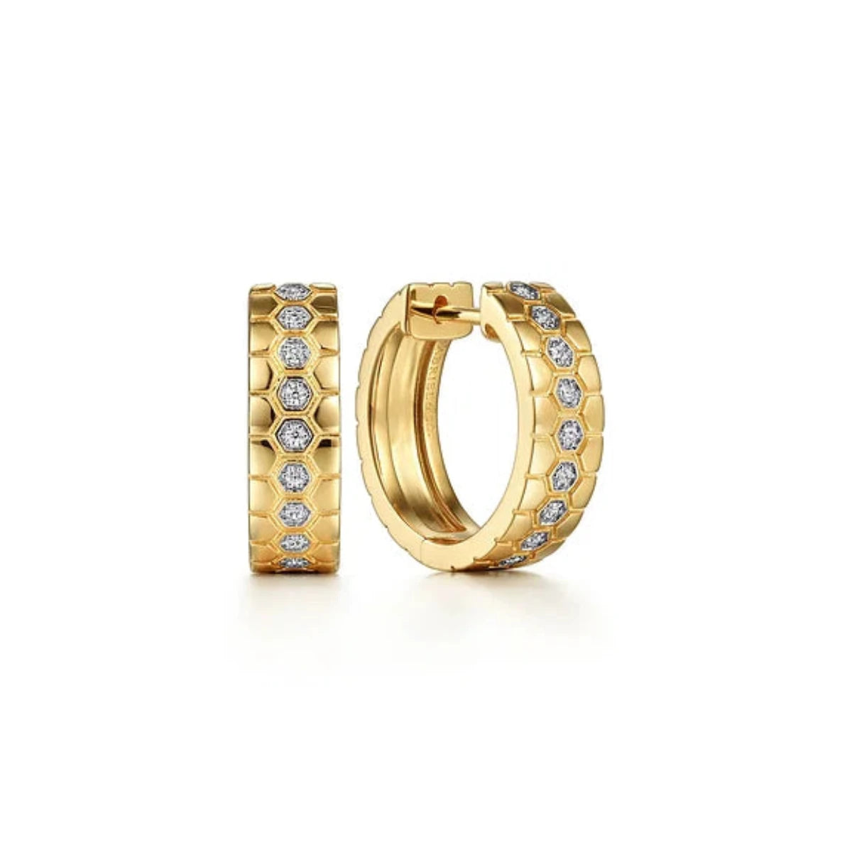 ladies engagement rings under 500 dollars -14K Y Gold 0.10ctw Diamond Huggies With Hexagon Pattern