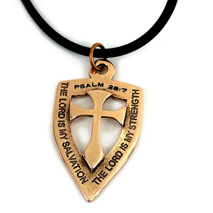 necklaces with evil eye -Shield with Cross Pendant Necklace Rose Gold Metal Finish