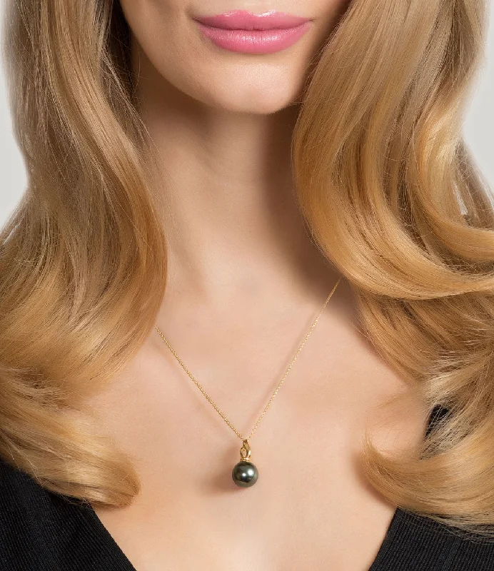 necklaces with diamond accent -Muse Tahitian Pearl Necklace 18k Yellow Gold