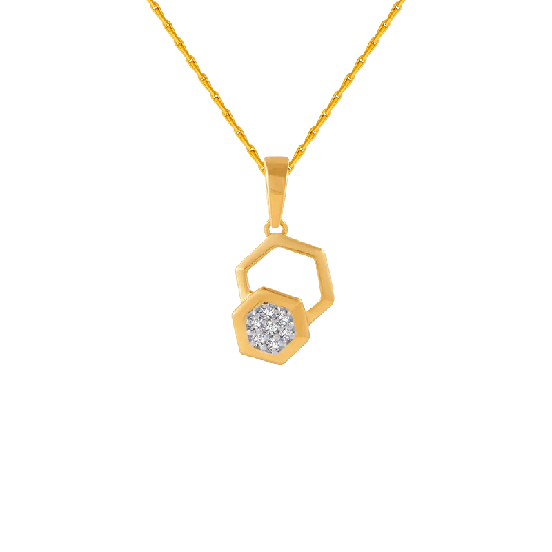 necklaces choker sleek style -14KT (585) Yellow Gold And Diamond Pendant For Women