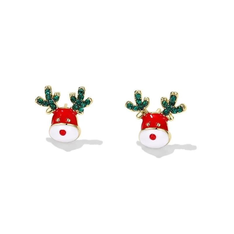 Red Dripping Oil Elk-Shaped Stud Earrings