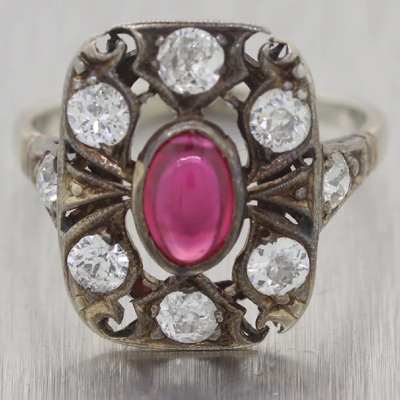 ladies engagement rings with filigree detail -1890's Antique Victorian 14k White Gold Ruby & Diamond 1.30ctw Ring