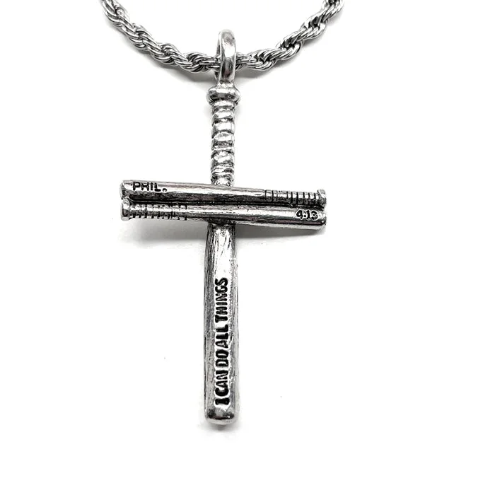 necklaces romantic delicate look -Baseball Bat Cross Necklace Pewter Rope chain