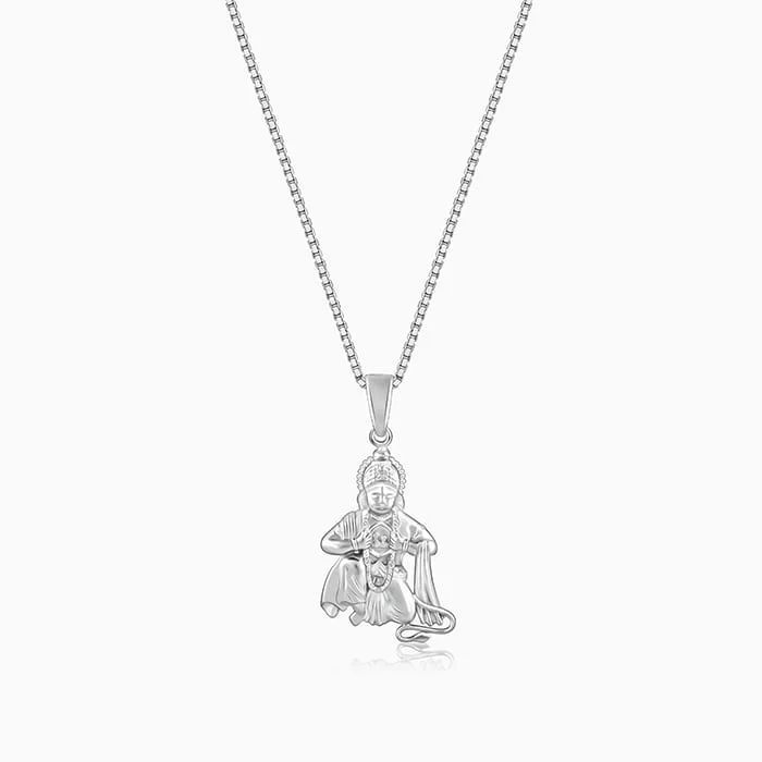 necklaces with black diamond -Silver Bhakta Hanuman Pendant with Box  Chain For Him