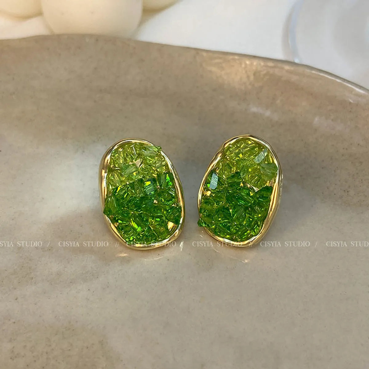 Green Crystal Stud Earrings