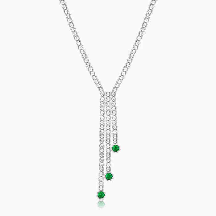 necklaces for men leather style -Silver Green Lariat Necklace