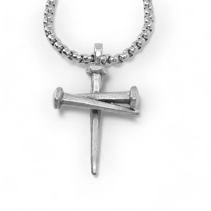 necklaces with cross pendant -Nail Pendant Necklace Silver Heavy Chain