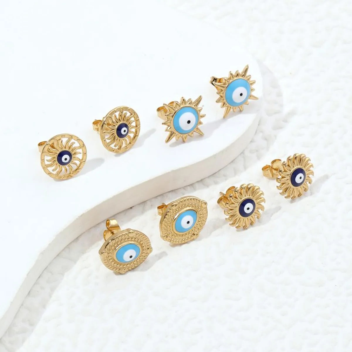 ladies earrings custom crafted -1 Pair Commute Sun Eye Enamel Plating Stainless Steel 18k Gold Plated Ear Studs