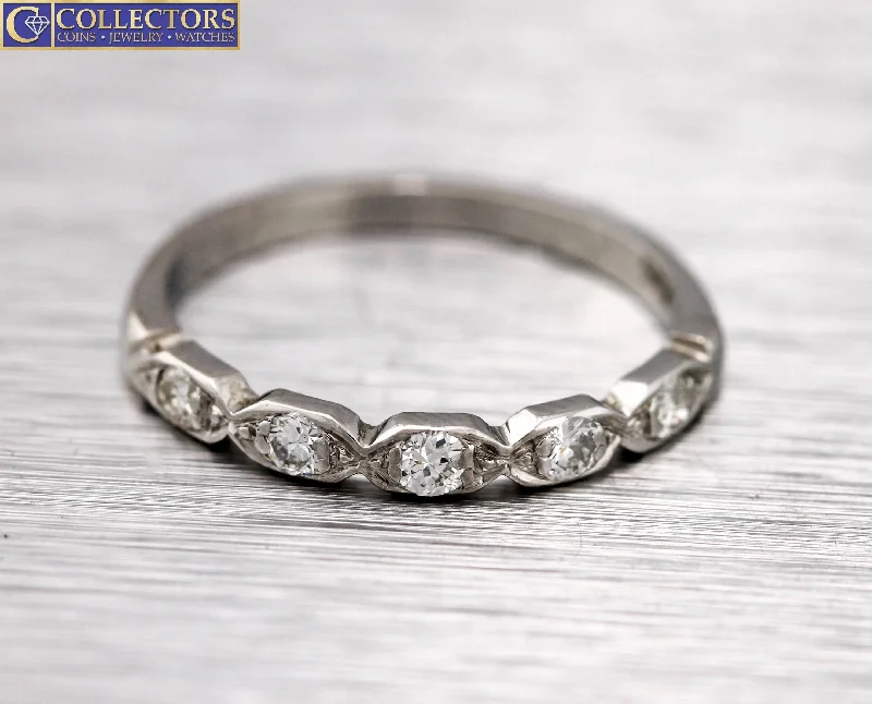 ladies engagement rings trendy 2025 style -Lovely Ladies Estate Platinum 0.20ctw Diamond Dainty Stackable Ring