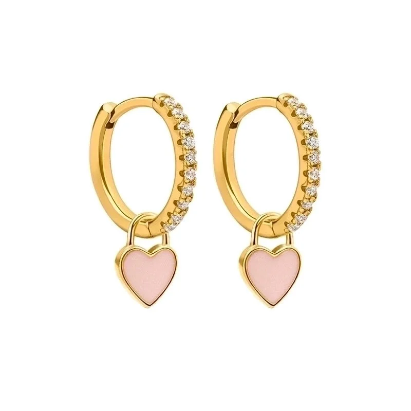 Love Heart Earrings/Gold/Pink