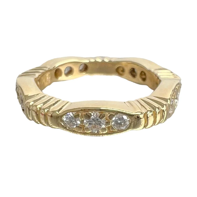 ladies engagement rings with emerald gem -18k Yellow Gold Diamond 5 Section Eternity Band 0.60ctw F VS1 4.5g Ring sz 4.25