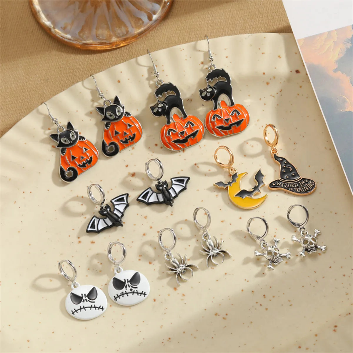 ladies earrings clip on design -1 Pair Retro Commute Pumpkin Asymmetrical Enamel Alloy Drop Earrings