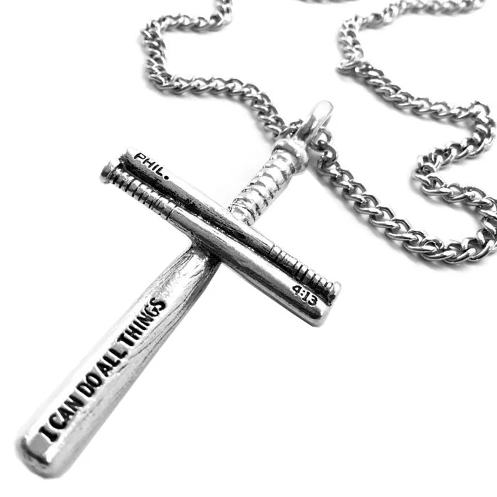 necklaces for fashion lovers -Baseball Bat Cross Necklace Pewter on 18 Inch chain