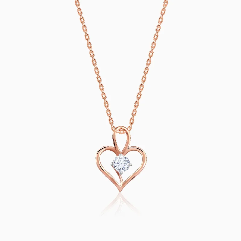 necklaces elegant gold tone -Rose Gold Favourite Heart Diamond Pendant