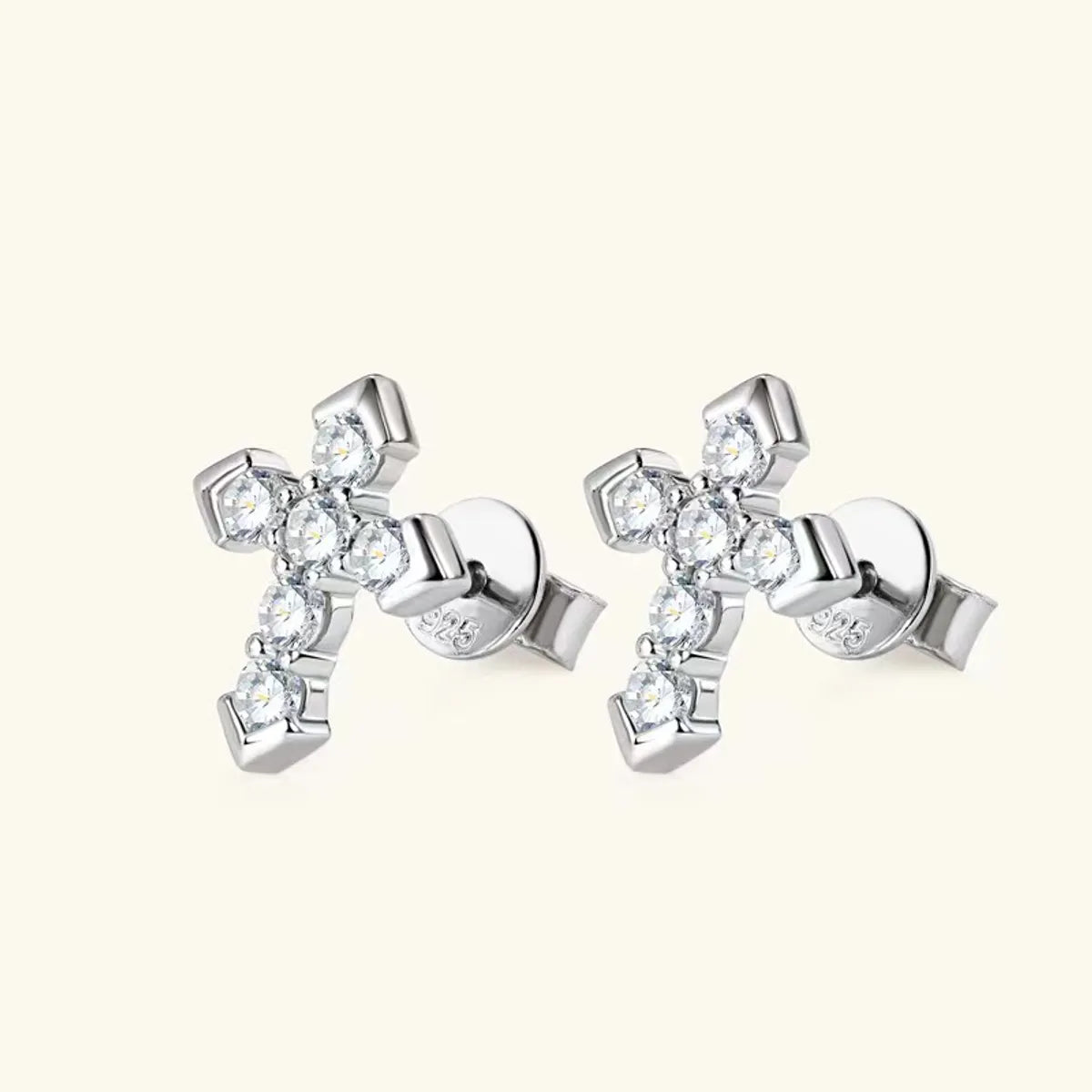 ladies earrings with zircon sparkle -1 Pair Simple Style Classic Style Cross Plating Inlay Sterling Silver Zircon White Gold Plated Gold Plated Ear Studs