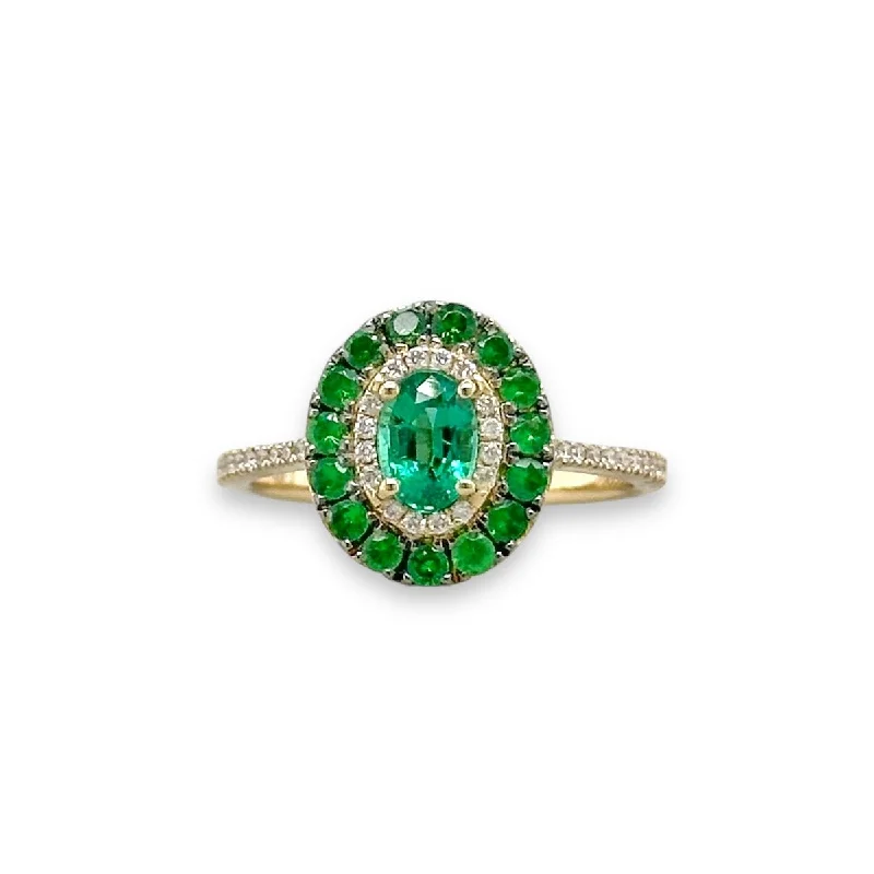 ladies engagement rings with colored gems -14K Y Gold 0.14ctw Diamond 0.51ctw Emerald 0.45ctw Tsavorite Ring