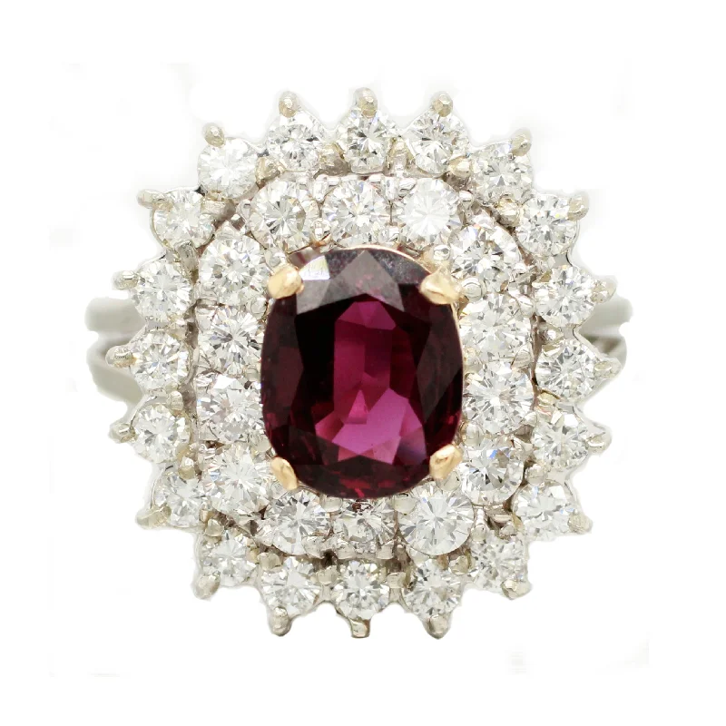 ladies engagement rings vintage charm -Antique Art Deco 1.20ct Rubellite & Diamond Cocktail Ring - 18k White Gold