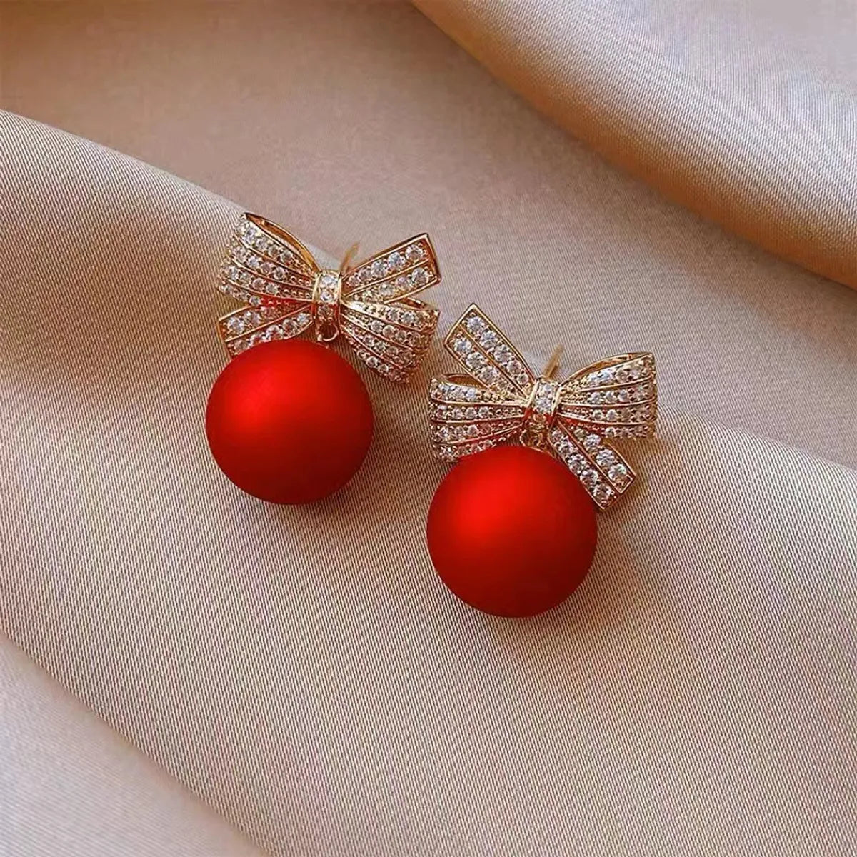 ladies earrings luxury brand appeal -1 Pair Sweet Bow Knot Plating Inlay Alloy Zircon Drop Earrings