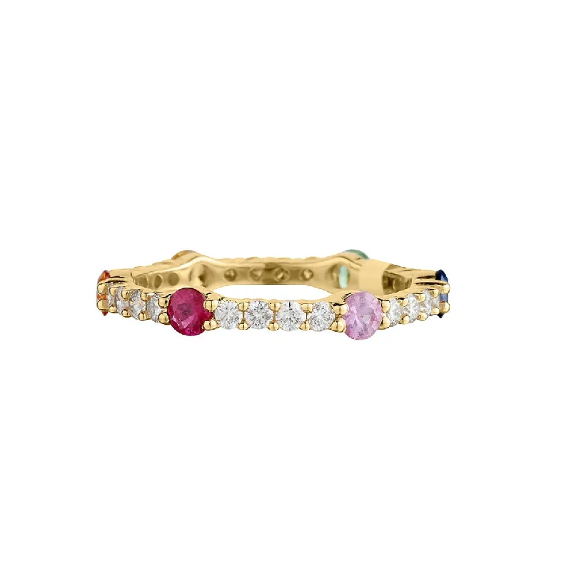 ladies engagement rings stackable design -COLOURED STONE & DIAMOND BAND