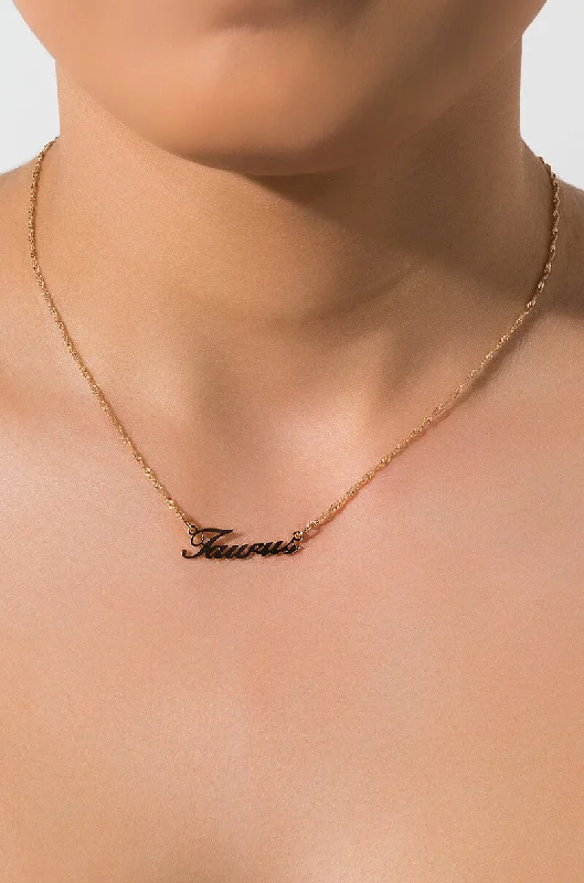 necklaces minimalist sleek design -TAURUS NAMEPLATE NECKLACE GOLD