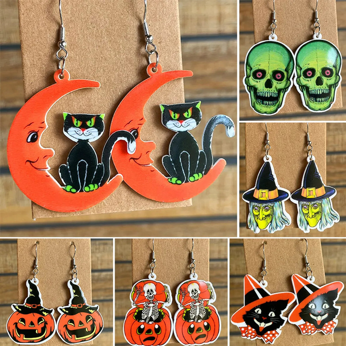 ladies earrings for party wear -1 Pair Casual Cute Moon Cat Skull Arylic Drop Earrings