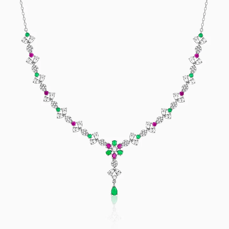 necklaces with pink sapphire -Silver Blooming Floweret Necklace