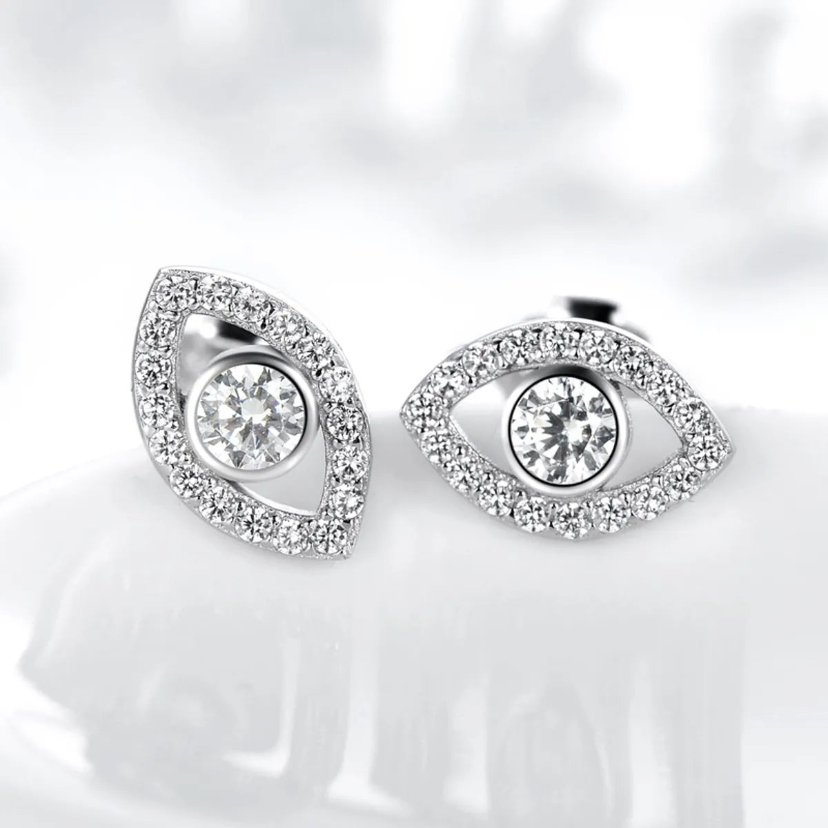 ladies earrings dramatic flair -1 Pair Ethnic Style Devil'S Eye Sterling Silver Plating Inlay Zircon Rhodium Plated Ear Studs