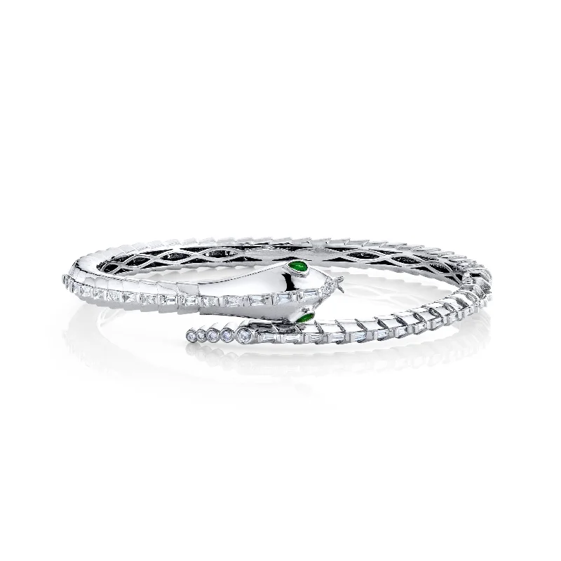 ladies engagement rings green peridot glow -MEN'S DIAMOND & GREEN GARNET SNAKE CUFF