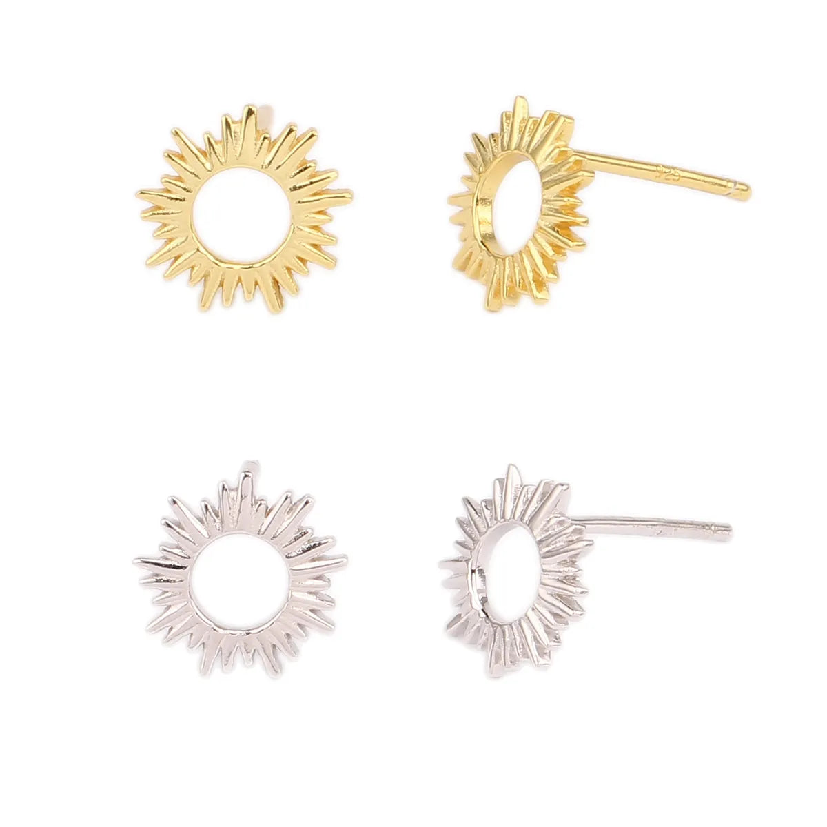 ladies earrings for daily wear -1 Pair Ig Style Sun Plating Sterling Silver White Gold Plated Gold Plated Ear Studs