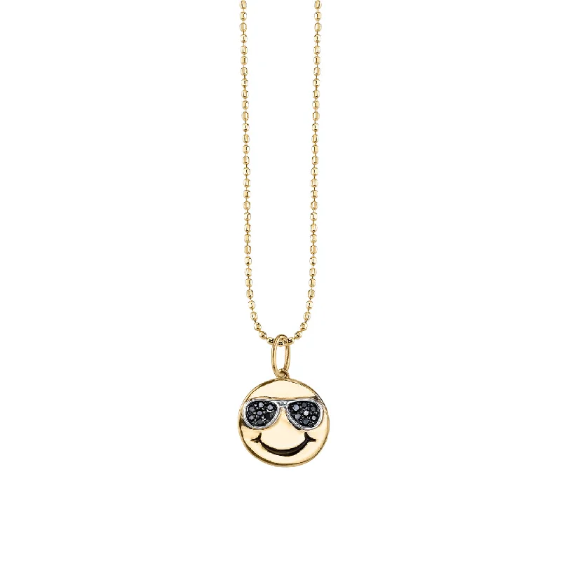 ladies engagement rings for daily wear -Gold & Black Diamond Sunglasses Happy Face Charm