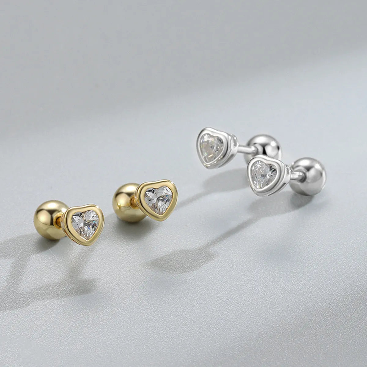 ladies earrings for wedding glamour -1 Pair Simple Style Heart Shape Plating Inlay Sterling Silver Rhinestones Ear Studs