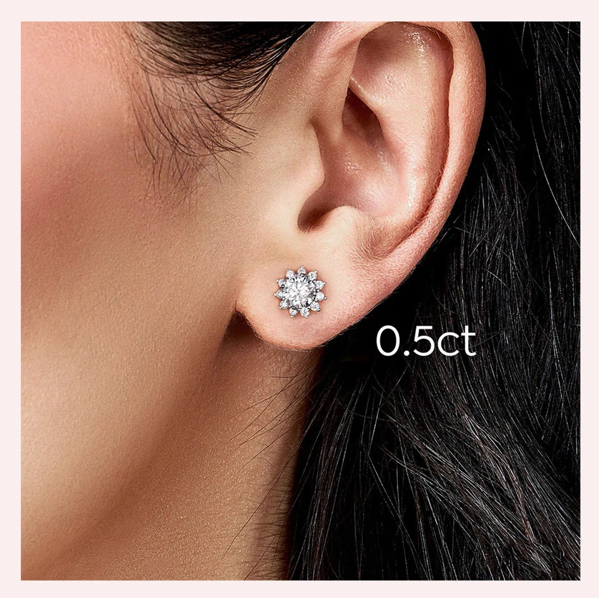 ladies earrings with arrow design -1 Pair Elegant Lady Flower Plating Inlay Sterling Silver Moissanite Ear Studs