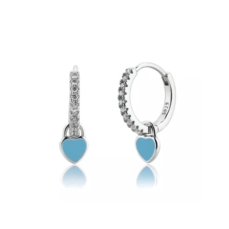 Love Heart Earrings/White Gold Color/Light Blue