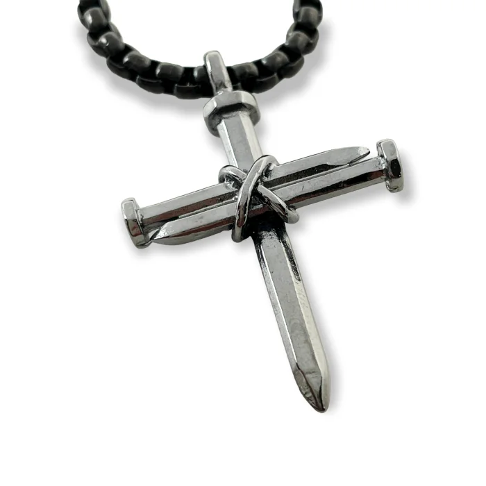 necklaces for vintage lovers -Nail Cross Dark Metal Finish Pendant Dark Finish Heavy Chain Necklace