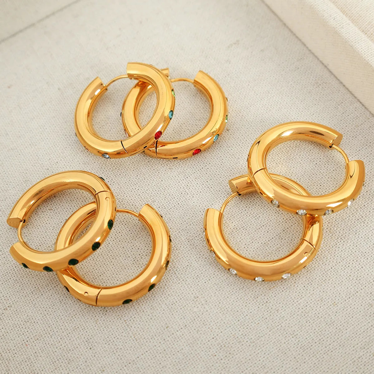 ladies earrings vintage inspired -1 Pair Casual Vintage Style Circle Inlay Titanium Steel Zircon 18K Gold Plated Earrings