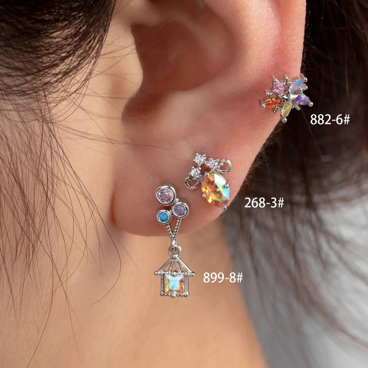 ladies earrings silver drop design -1 Piece Sweet Simple Style House Flower Inlay Copper Zircon Ear Studs Cartilage Earrings