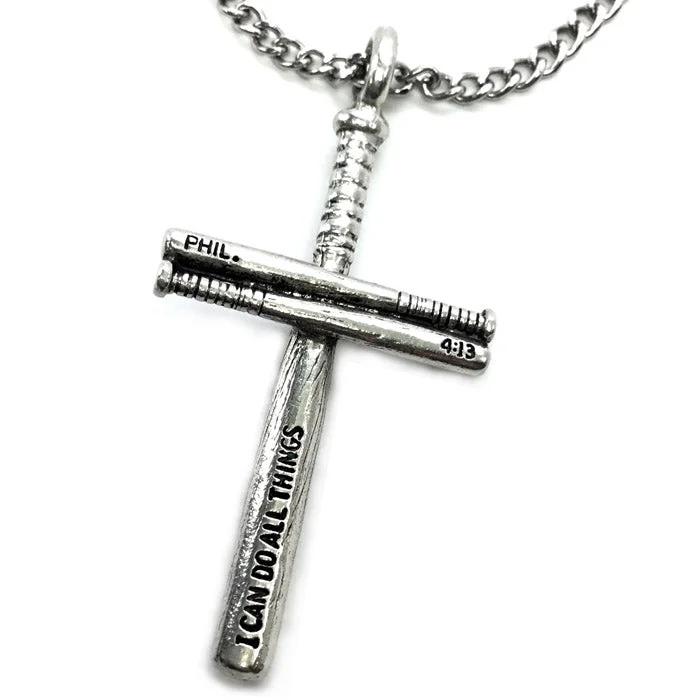 necklaces vintage inspired look -Softball Bat Cross Necklace Pewter on chain