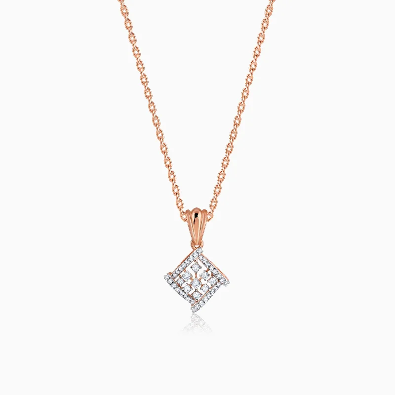 necklaces with zircon sparkle -Rose Gold Enigma Diamond Pendant