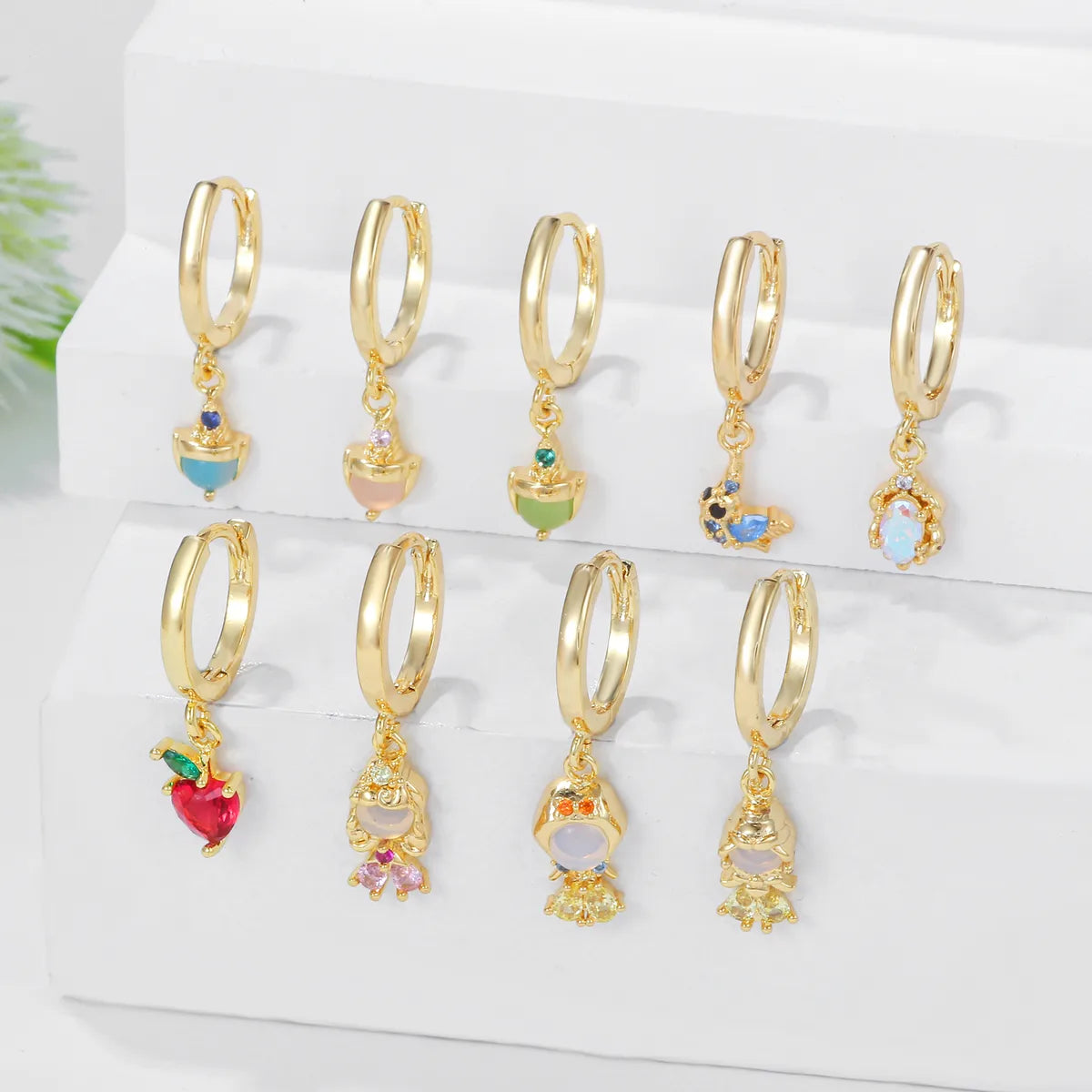 ladies earrings with moonstone shine -1 Piece Princess Cute Human Animal Plating Inlay Brass Zircon 18k Gold Plated Drop Earrings