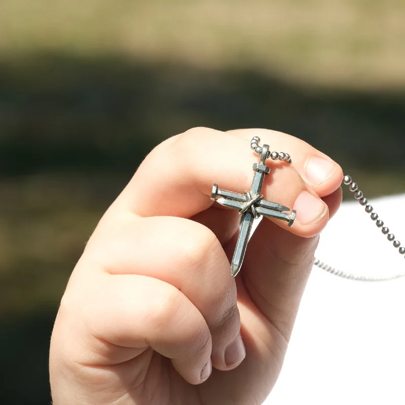 necklaces with crystal beads -Nail Cross Necklace on ball chain