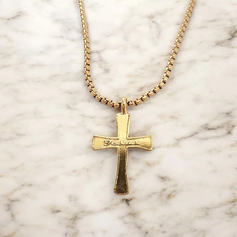 necklaces for wedding gift -Cross Jesus Gold Metal Finish Necklace Steel Heavy Chain Necklace