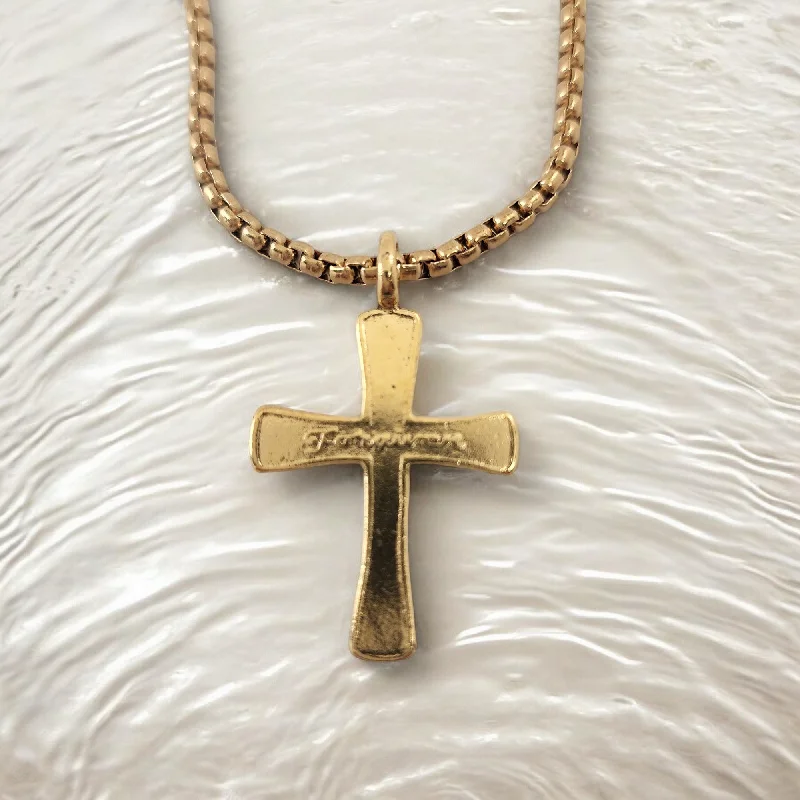 necklaces for young women -Forgiven Cross Gold Metal Finish Gold Heavy Chain Necklace