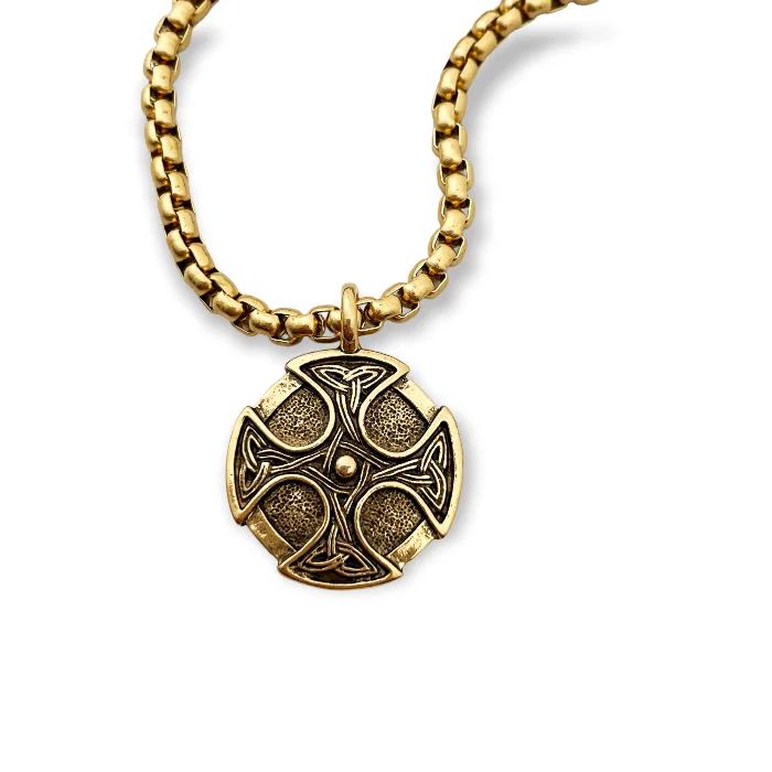 necklaces with black onyx -Celtic Cross Trinity Shield Gold Finish Pendant Gold Stainless Steel Heavy Chain Necklace