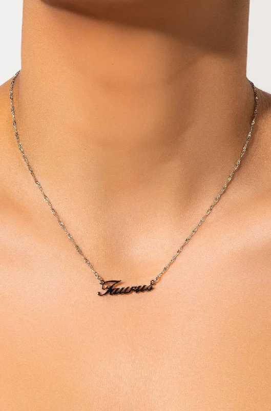 necklaces with heart charm -TAURUS NAMEPLATE NECKLACE SILVER