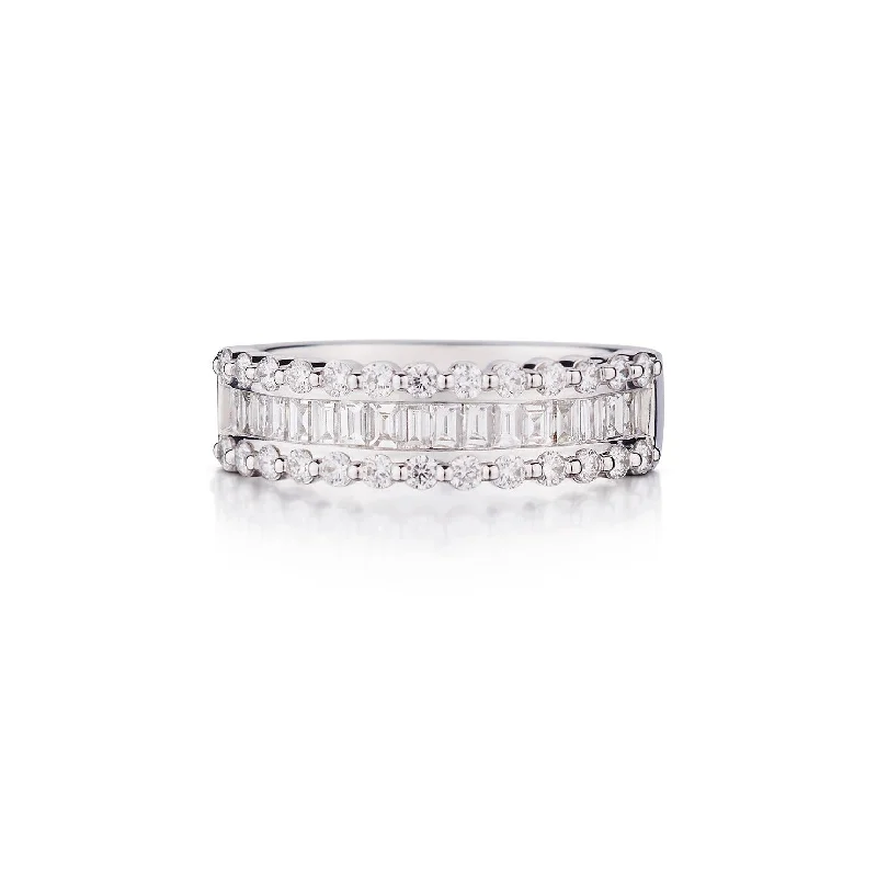 ladies engagement rings modern bride choice -BAGUETTE & ROUND HALF DIAMOND ETERNITY BAND