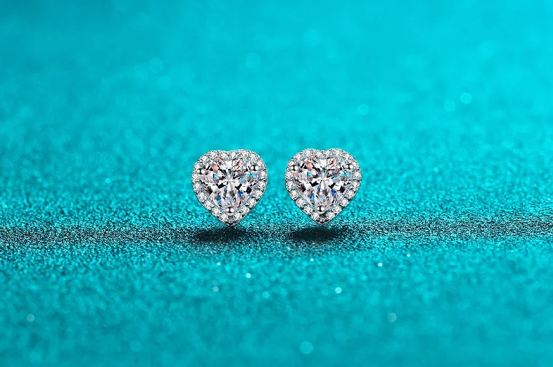 ladies earrings sleek modern style -Sweet Heart Shape Sterling Silver Moissanite Zircon Ear Studs In Bulk